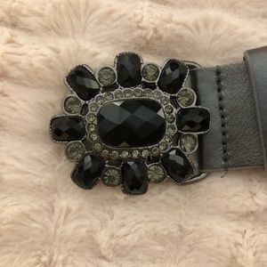 NEW Gunmetal grey and black jeweled leather belt